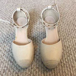 Nude Espadrilles with Studded Ankle Straps.